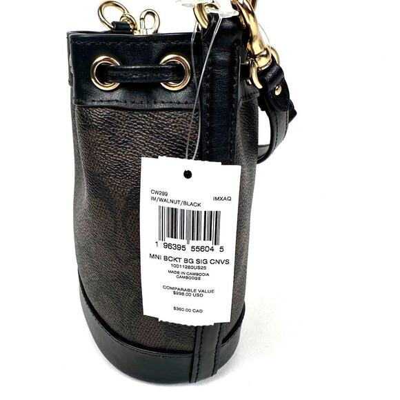 NWT Coach Mini Bucket Bag In Signature Canvas in Walnut/Black CW299 - Picture 11 of 12